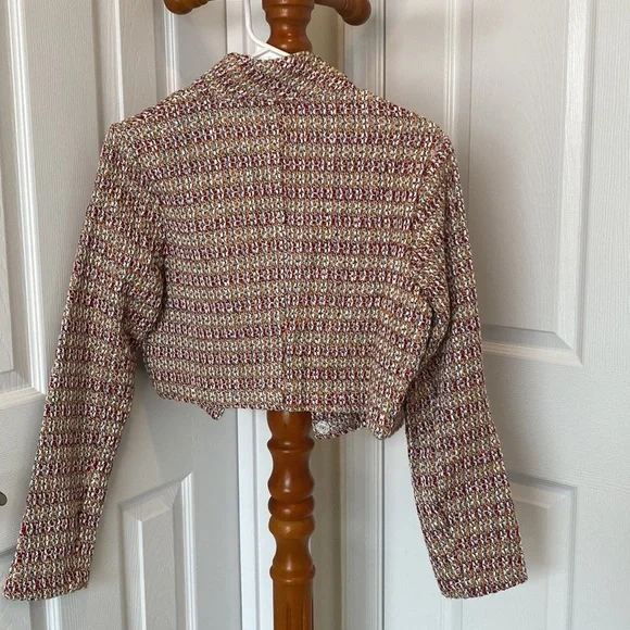 Tweed Shawl Collar One Snap Button Crop Kacket - Picture 5 of 9